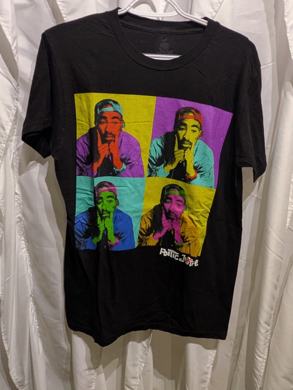 15 Poetic Justice Tupac Shakur Pop Art Graphic T-Shirt Black Size Medium